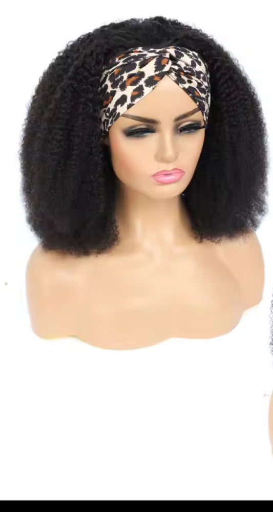 Afro Kinky Curly Human Hair headband Wigs 200% Density